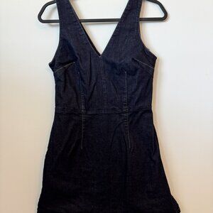 TopShop Size 6 Women's Dark Denim Fit & Flare V-Neck Sleeveless Mini Dress